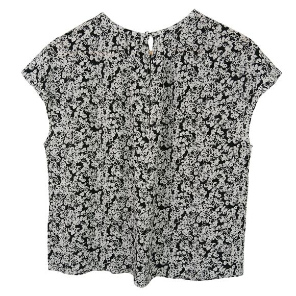 Everlane SZ XXS The Gathered Neck Top Bone/Black Mini Floral NWT - Picture 3 of 4